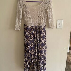 Free People Cream and Purple Lace Floral Dress